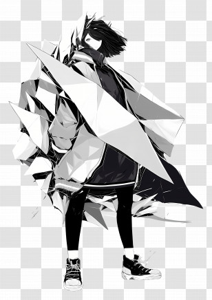 Anime Girl - Monochrome Abstract Character Transparent PNG