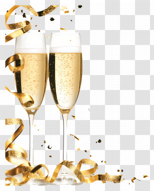 New Year Border - Champagne Glasses With Golden Ribbons For Celebration Transparent PNG