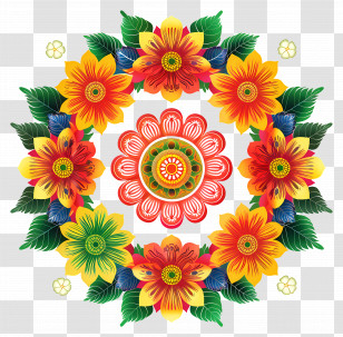 Simple Onam Pookalam - Festive Colorful Floral Rangoli For Diwali Transparent PNG