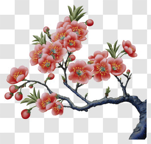 Chinese Painting Cherry Blossom - Pink Cherry Blossom Branch Illustration Transparent PNG