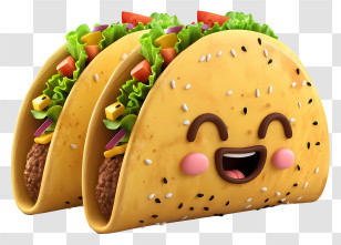 3d Cartoon Food - Cute And Happy Smiley Face Tacos Transparent PNG