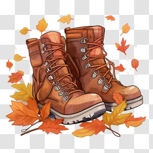 Autumn Boots - Stylish Leather Boots With Autumn Leaves Transparent PNG