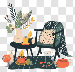 Hygge Life - Cozy Corner With Chair And Table Transparent PNG