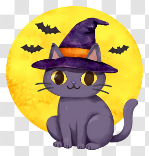 Cute Witch Hat - Witch Hat Cat With Full Moon Transparent PNG