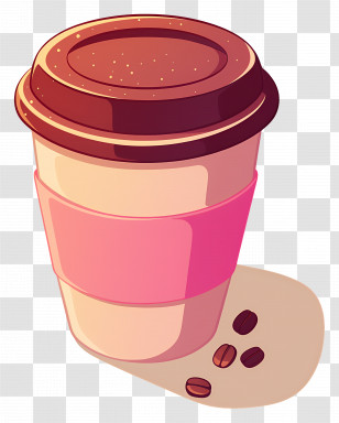 Coffee Cup - Coffee Cup With A Pink Sleeve And Coffee Beans Transparent PNG