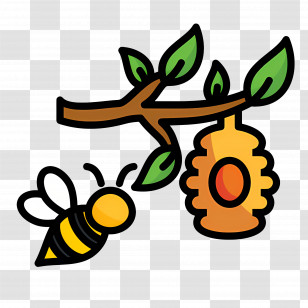 Honey Bee - Bee And Hive On Branch Transparent PNG
