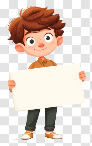 Boy Holding Empty Sign - Cartoon Boy Holding Blank Sign Transparent PNG