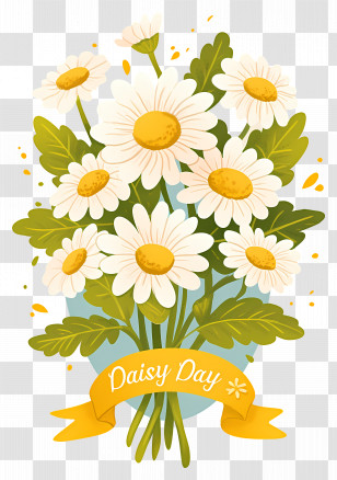Daisy Day - Daisy Flower Bouquet With Ribbon For Daisy Day Transparent PNG