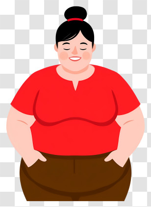 Overweight Woman - Casual Woman In Red Shirt Transparent PNG