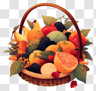 Fruit Basket - Colorful Fruit Basket Illustration Transparent PNG