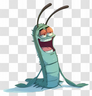 Plankton - Green Cartoon Character With Antennae Transparent PNG