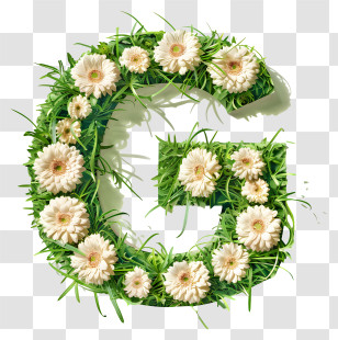 Letter G - Letter G Adorned With Flowers And Grass Transparent PNG