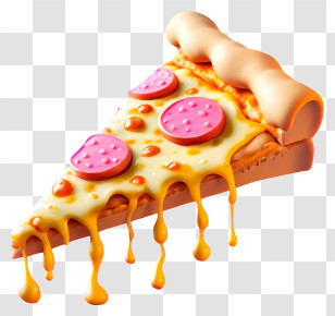 Pizza - Cheesy Pizza Slice With Pepperoni And Dripping Cheese Transparent PNG
