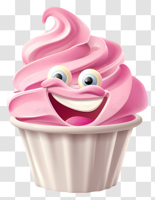 3d Cartoon Dessert - Pink Smiling Cupcake With Happy Face Transparent PNG