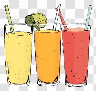 Smoothies - Glasses Of Fruit Juices With Lime And Straws Transparent PNG