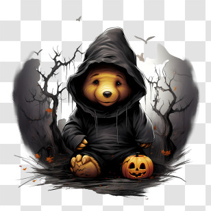 Halloween Bear - Cute Bear In A Hoodie With A Pumpkin Transparent PNG