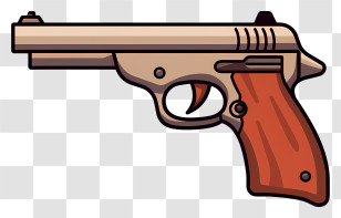 Gun - Cartoon Handgun With Wooden Handle Transparent PNG