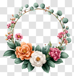 Watercolor Flower Frame - Floral Wreath With Colorful Flowers Transparent PNG
