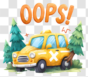 Car Accident - Oops! Yellow Car Crash Cartoon Transparent PNG