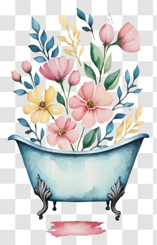 Blue Bathtub - Bathtub With Colorful Flowers Transparent PNG