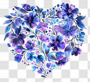 Heart Flower - Blue And Purple Floral Heart Transparent PNG
