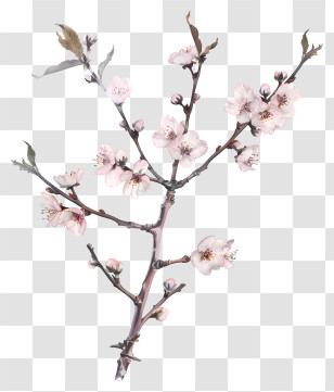 Blooming Cherry Tree Branch - Delicate Floral Branch With Blossoms Transparent PNG
