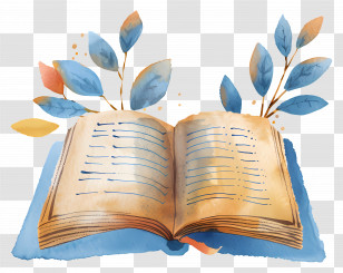 Cartoon Notebook - Open Book With Leaves Transparent PNG