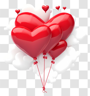 Cute Valentine Gift Balloon - Romantic Red Heart-Shaped Balloons Cluster Transparent PNG
