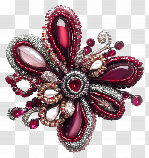 Brooch - Beautiful Red Gemstone Flower Brooch Transparent PNG