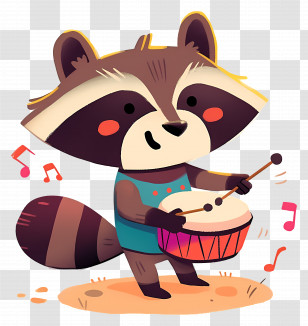 Raccoon Playing Drum - Cute Raccoon Playing Drum Transparent PNG