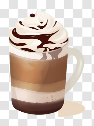 Coffee - Layered Coffee With Whipped Cream And Chocolate Drizzle Transparent PNG