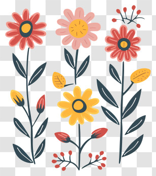 Flower Images - Whimsical Cartoon Flowers In Bright Colors Transparent PNG