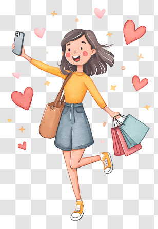 Woman Taking Selfie With Shopping Bags - Happy Girl Shopping Selfie Transparent PNG