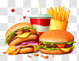 Hamburger - Fast Food Meal With Burgers, Fries, And Soda Transparent PNG