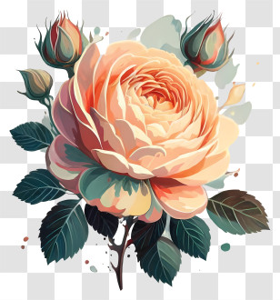 Pink Rose - Peach Rose With Buds Illustration Transparent PNG