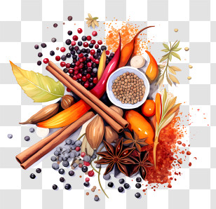 Ingredients - Colorful Arrangement Of Spices And Herbs Transparent PNG