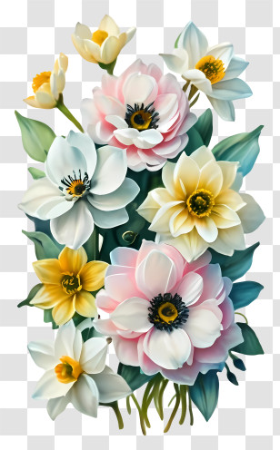 Cartoon - Colorful Flowers In Bloom Transparent PNG