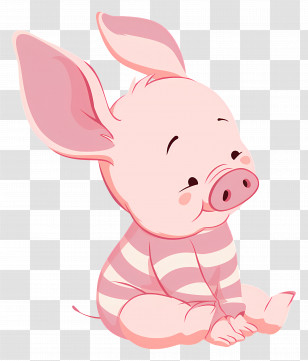 Piglet - Cartoon Pink Piglet Character In Striped Outfit Transparent PNG