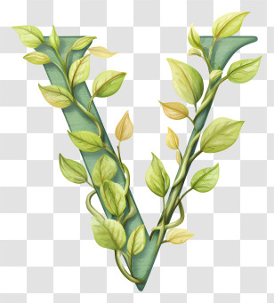 Plant V Logo - Leafy Letter V Transparent PNG