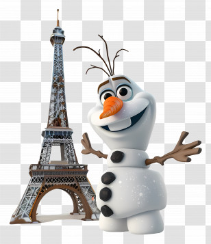 Frozen Olaf - Cartoon Snowman Next To Eiffel Tower Transparent PNG