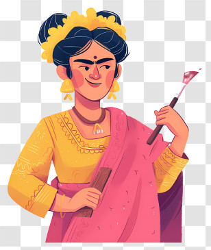 Frida Kahlo - Artist Holding A Paintbrush Transparent PNG