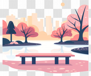 Park - Serene Park With Bench And Trees Transparent PNG