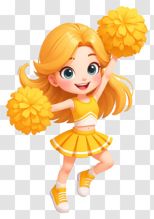 Cheerleader Girl - Happy Yellow Cheerleader Cartoon Transparent PNG