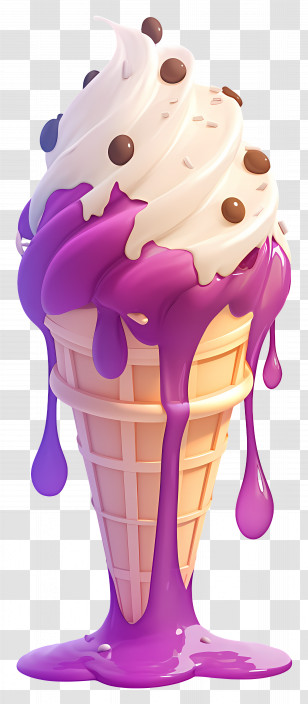 Ice Cream Sundae - Ice Cream Cone With Dripping Purple Syrup Transparent PNG