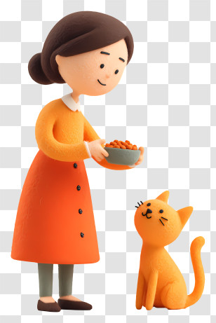 Woman Feeding Cat Food - Woman Feeding Her Cat Transparent PNG
