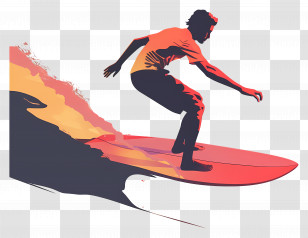 Surfer - Surfer Riding Waves On A Sunset Surfboard Transparent PNG