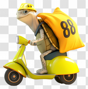 Cartoon Turtle Delivery - Turtle Riding Scooter With Helmet Transparent PNG
