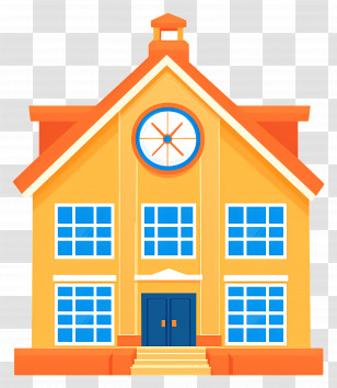 Cartoon School - Bright Yellow School Building Transparent PNG