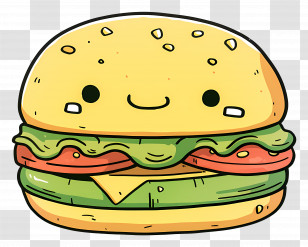 Cartoon Hamburger - Cute Cartoon Burger With A Smiling Face Transparent PNG