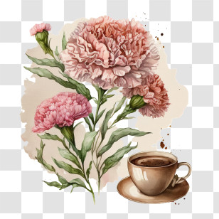 Watercolor Carnations Flowers
 - Carnations With Coffee Illustration Transparent PNG